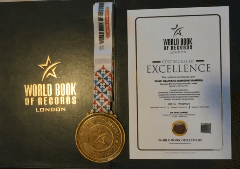 World Book of Records medal and certificate
